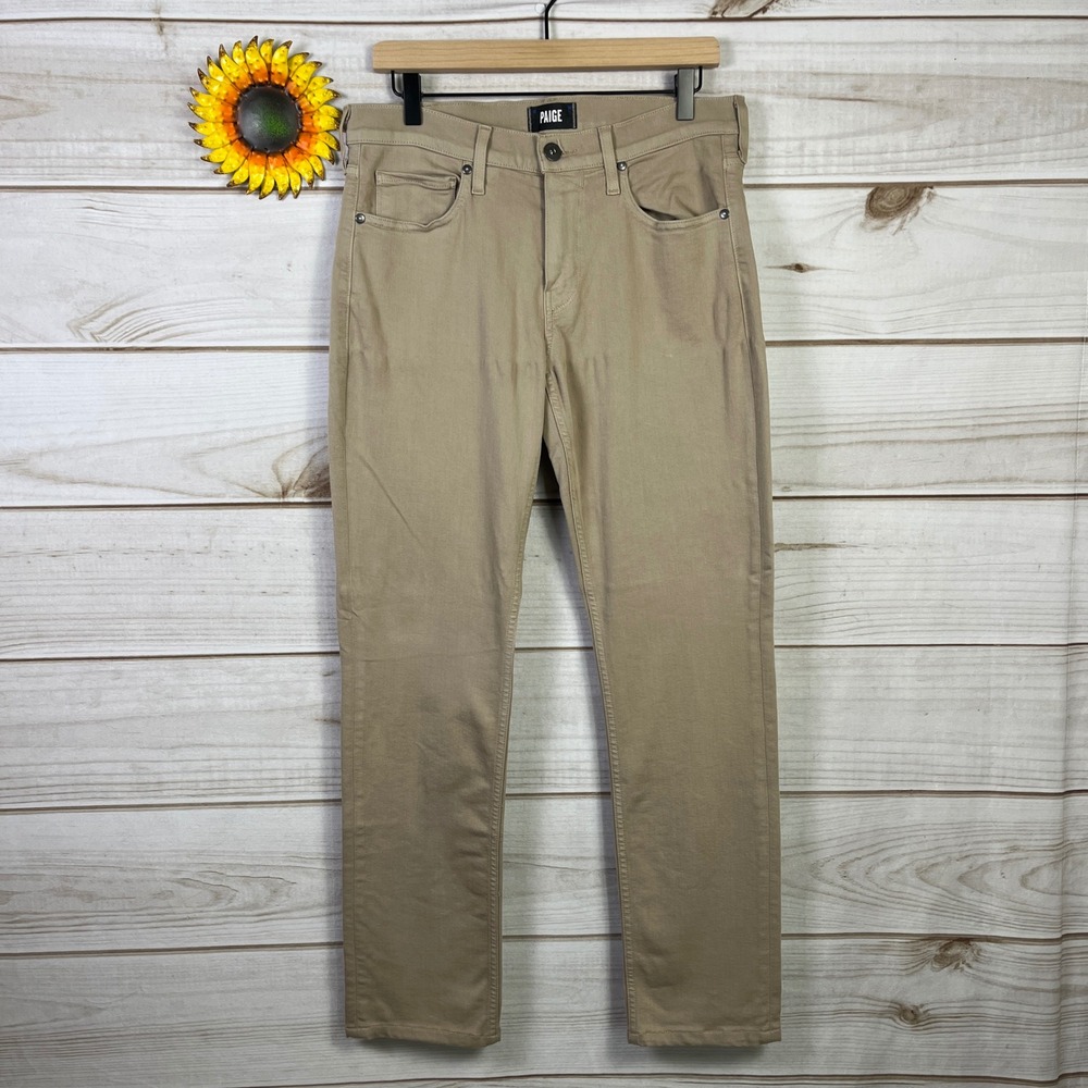 Paige Federal Slim Straight Leg Pants Mens 31x29 Tan Khaki Stretch Twill